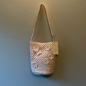 a new day Beige Floral Crochet Shoulder Bag